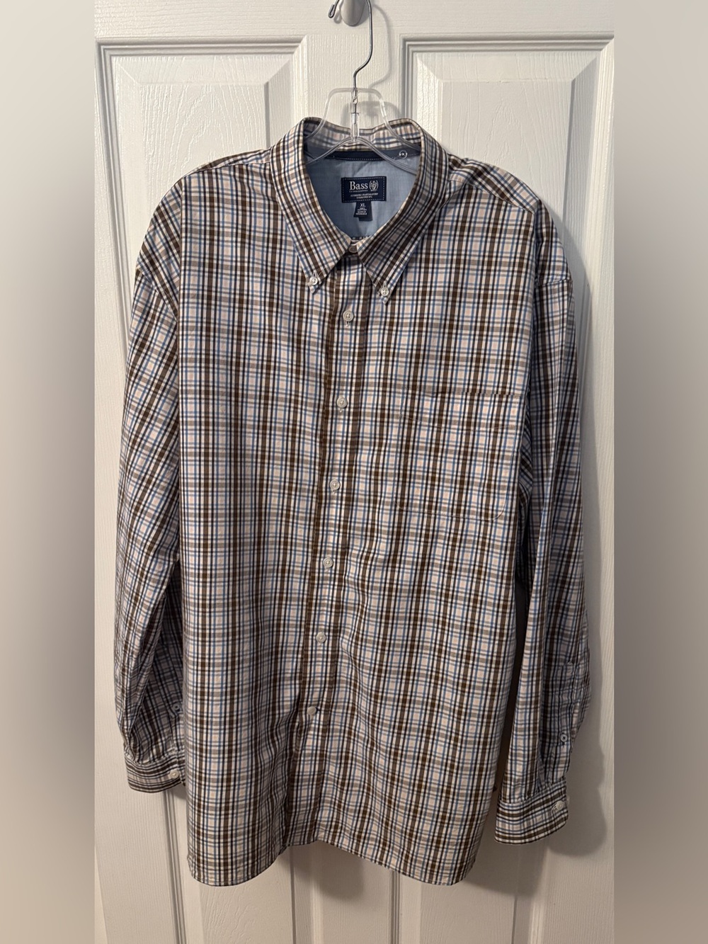 Bass Plaid Button-Down Shirt in Brown and Light Blue